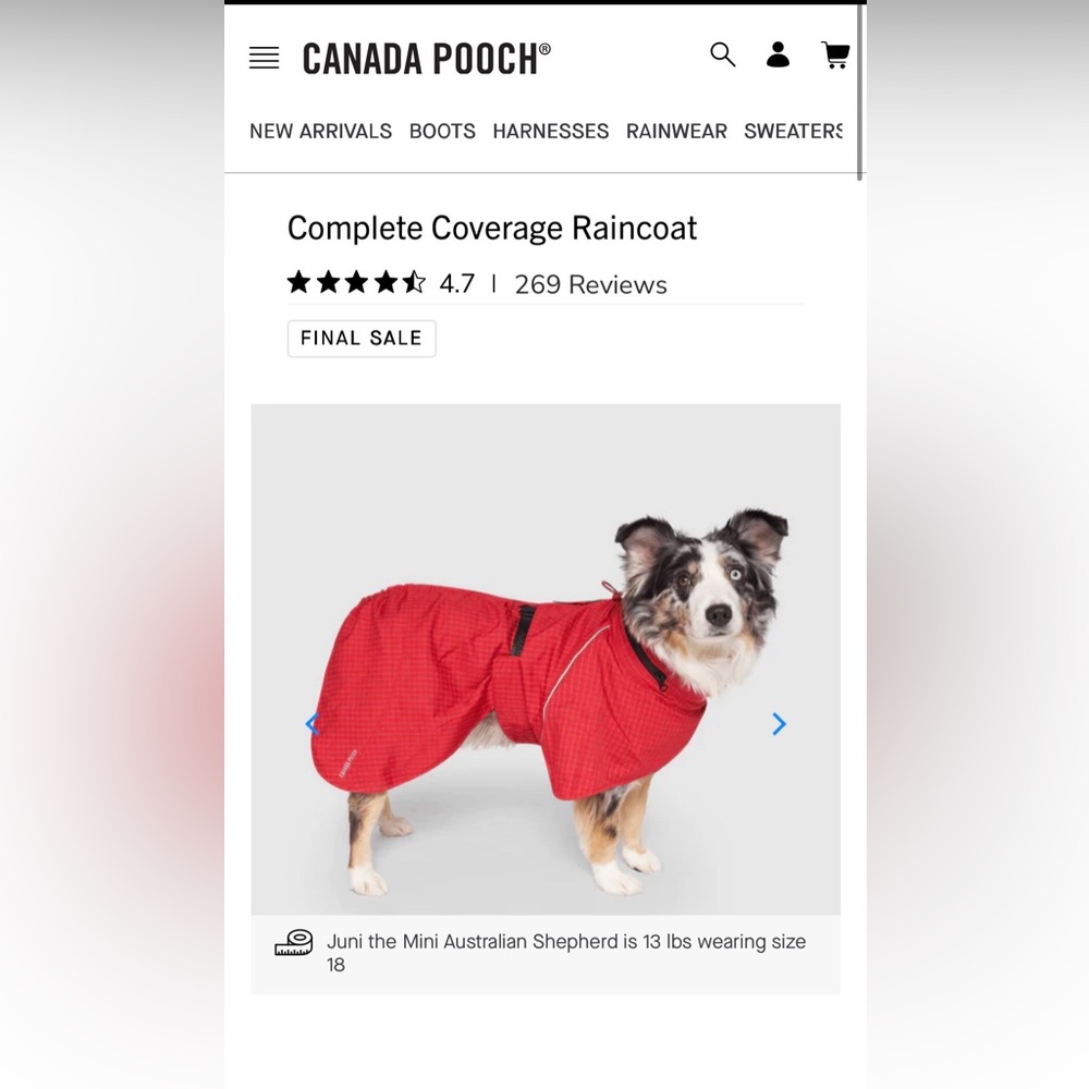 Canada Pooch Complete Coverage Raincoat Size 20 Red NEW